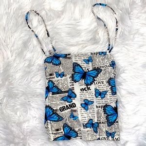 Graphic open back butterfly tank